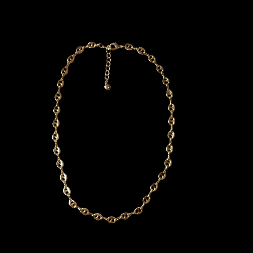 Gold Tone Link Chain Necklace Adjustable Clasp 16" Extender clasp - Picture 6 of 7